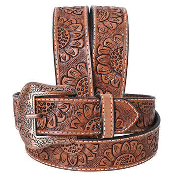 COMFYTACK Western Genuine Leather Belt for Men Women Cowboy Cowgirl Handmade Unisex Full Grain Heavy Duty Floral Tooled Belt